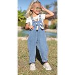 Unisex Ayıcıklı Kot Salopet Tulum - Denim Mavi - 3 Yaş