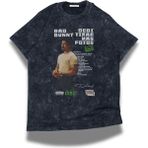 Unisex Bad Bunny Baskılı Yıkamalı T-Shirt, Oversize Rapper Temalı Vintage Tişört - Siyah