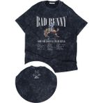 Unisex Bad Bunny Ense Baskılı Yıkamalı T-Shirt, Oversize Bunny Rapper Temalı Vintage Tişört - Siyah