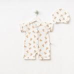 Unisex Barbatöz Desenli Yazlık Bebe Tulum - Krem - Kahve - 6 - 9 Ay