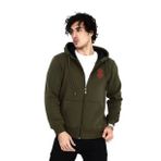 Unisex Baskılı Tam Fermuarlı Kapşonlu SweatShirt - Haki