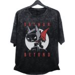 Unisex Batman Beyond Baskılı Yıkamalı Tişört, Oversize Dc Batman Baskılı Eskitme T-Shirt - XS - Siyah