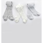 Unisex Bebe Külotlu Çorap Pamuklu (Penye) 3'lü (6-12 Ay) - 6 Ay - Beyaz - Açık Gri