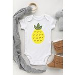 Unisex Bebek Beyaz Ananas Kısa Kollu Çıtçıtlı Body ANANAS357, 1 Yaş