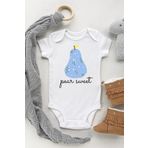 Unisex Bebek Beyaz Armut Baskılı Kısa Kollu Çıtçıtlı Body, 3 Yaş