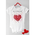 Unisex Bebek Beyaz Aşk Kısa Kol Çıtçıtlı Body, 2-4 Yaş