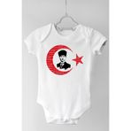 Unisex Bebek Beyaz Atatürk Baskılı Çıtçıtlı Body, 9 Ay