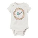 Unisex Bebek Beyaz Bird Organik Baskılı Pamuklu Body, Yeni Doğan