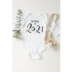 Unisex Bebek Beyaz Born In 2021 Baskılı Çıtçıtlı Body 1232eaN, Yeni Doğan