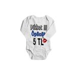 Unisex Bebek Beyaz Dikkat Öpücük 5 Tl Baskılı Zıbın Body, 2-4 Yaş
