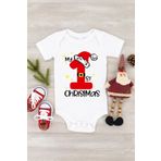 Unisex Bebek Beyaz First Christmas Baskılı Kısa Kol Çıtçıtlı Body, 6 Ay