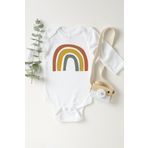 Unisex Bebek Beyaz Gökkuşağı Baskılı Doğal Uzun Kol Çıtçıtlı Body, 2 Yaş