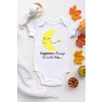 Unisex Bebek Beyaz Happiness Desenli Kısa Kol Body, 2 Yaş