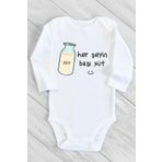 Unisex Bebek Beyaz Herşeyin Başı Süt Baskılı Uzun Kollu Çıtçıtlı Body 1232ebbN, 3 Yaş