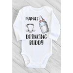 Unisex Bebek Beyaz Mama's Drinking Buddy Baskılı Çıtçıtlı Body 1232fbbzN, 3 Yaş