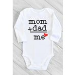 Unisex Bebek Beyaz Mom Dad Me Kırmızı Kalp Uzun Kollu Çıtçıtlı Body 1232nbN, 3 Ay