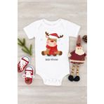 Unisex Bebek Beyaz Sevimli Geyik Kısa Kol Çıtçıtlı Body GEYİK548N, 3 Ay