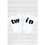 Unisex Bebek Beyaz Tw In Ikizler 2'li Çıtçıtlı Kısa Kol Body Takım Zıbın TWINN584, 9 Ay
