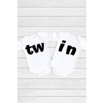 Unisex Bebek Beyaz Tw In Ikizler 2'li Çıtçıtlı Kısa Kol Body Takım Zıbın TWINN584N, 1 Yaş
