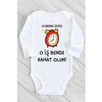 Unisex Bebek Beyaz UyAndırma Servisi Baskılı Uzun Kollu Çıtçıtlı Body 1232lbN, 6 Ay