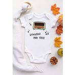 Unisex Bebek Beyaz Uykusuz Her Gece Kısa Kollu Çıtçıtlı Body Zıbın, Yeni Doğan