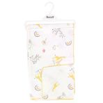 Unisex Bebek Ekru Sarı Yeşil Biyeli Hayvanlı Desenli Müslin Battaniye 80X90