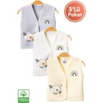 Unisex Bebek Koala Baskılı Organik Pamuklu 3-6-9 Ay 3lü Kapitone Bebek Yelek Set - 6 - 9 Ay - Renkli