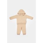 Unisex Bebek Pamuklu Bej Kapüşonlu Eşofman Takımı - Cep Detaylı Sweatshirt ve Alt - 9 - 12 Ay - Ekru
