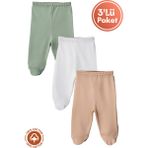 Unisex Bebek Penye Organik Pamuklu 0-6 Ay Patikli Bebek Pantolon Tek Alt 3lü Set - 0 - 3 Ay - Renkli