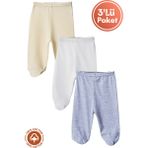 Unisex Bebek Penye Organik Pamuklu 0-6 Ay Patikli Bebek Pantolon Tek Alt 3lü Set - 3 - 6 Ay - 05S-Sarı