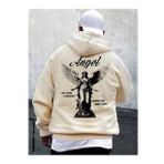 Unisex Bej Sırt Angel Baskı Kapüşonlu Sweatshirt