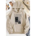 Unisex Bej The 1997 Baskılı Oversize Kapüşonlu Sweatshirt Bej