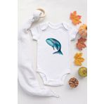 Unisex Beyaz Bebek Balina Baskılı Çıtçıtlı Body 5515-LMN, 3 Ay