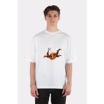 Unisex Beyaz Oversize T-shirt Chocolate Splash Caramel Peanut Dripping Caramel Beyaz M