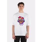Unisex Beyaz Oversize T-shirt Dripping Mushrooms Skull Listening Music Beyaz S