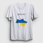 Unisex Beyaz Ukraine Map Flag Ukrayna Haritası Bayrağı T-Shirt 563310TT