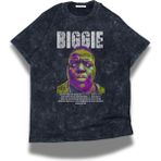 Unisex Biggie Yazılı Yıkamalı T-Shirt, Oversize The Motorious B.ı.g Rap Temalı Vintage Tişört - Siyah - 3XL