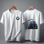 Unısex Bmw Ön Arka BASKILI%100 Pamuk Premıum T-Shırt - Beyaz