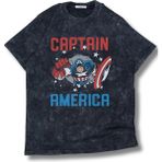 Unisex Captan America Yazılı Yıkamalı T-Shirt, Oversize Mar Vel Temalı Vintage Tişört - Siyah