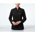Unisex Chef Kadın Aşçı Ceketi Siyah Kırmızı Biyeli - XS