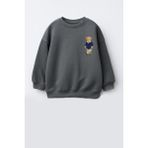 Unisex Çocuk Ayıcık Baskılı 3 Iplik Pamuklu Kumaş Sweatshirt - Antrasit - 11 - 12 Yaş
