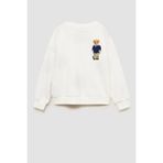 Unisex Çocuk Ayıcık Baskılı 3 Iplik Pamuklu Kumaş Sweatshirt - Ekru - 9 - 10 Yaş
