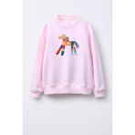 Unisex Çocuk Baskılı 3 Iplik Kumaş Pamuklu Sweatshirt - Pembe - 2 - 3 Yaş