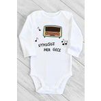 Unisex Çocuk Beyaz Uykusuz Her Gece Uzun Kollu Çıtçıtlı Body 1232ra, 6 Ay