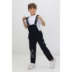 Unisex Çocuk Salopet Tulum Takım - Açık Siyah - Beyaz - 2 - 3 Yaş