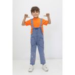 Unisex Çocuk Salopet Tulum Takım - Turuncu Mavi - 2 - 3 Yaş