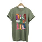 Unisex Cowgirl Kovboy Çizme Baskılı %100 Pamuk Regular Fit Bisiklet Yaka T-Shirt - Haki