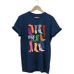 Unisex Cowgirl Kovboy Çizme Baskılı %100 Pamuk Regular Fit Bisiklet Yaka T-Shirt - XL - Lacivert