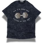 Unisex Crying At The Gym Yazılı Yıkamalı T-Shirt, Oversize Taylor Swift Temalı Vintage Tişört - Siyah - 3XL
