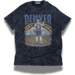 Unisex Denver Yazılı Yıkamalı T-Shirt, Oversize Basketbol Temalı Vintage Tişört - Siyah